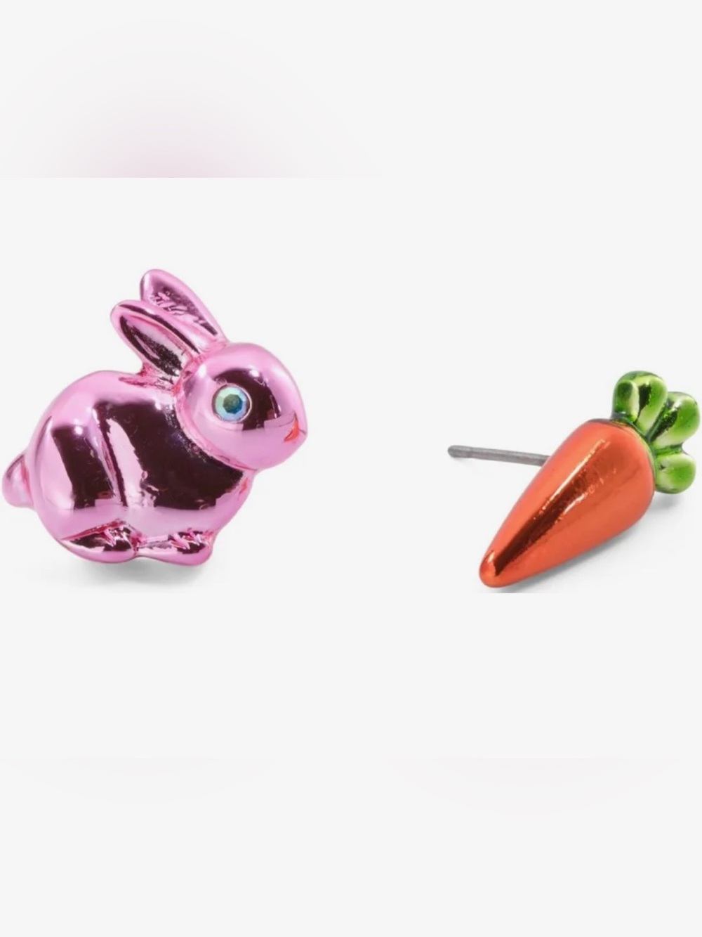 NWT Betsey Johnson Pink Bunny and Orange Carrot Mismatched Stud Earrings
